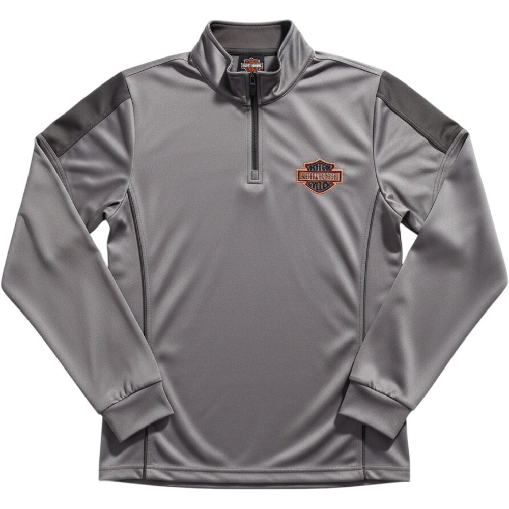 Harley-Davidson Mens Gray Quarter Zip Performance Pullover HAAF Size S Barnett
